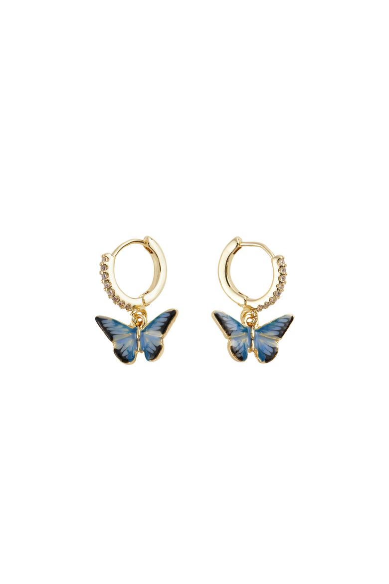 Enamel Blue Butterfly Huggie Earrings, Alternate, color, Multi & Gold