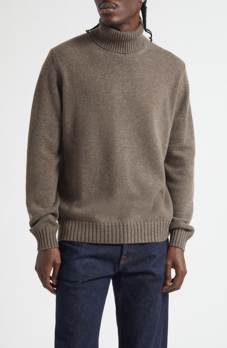 Thom Sweeney Cashmere Turtleneck Sweater, Main, color, Mid Brown