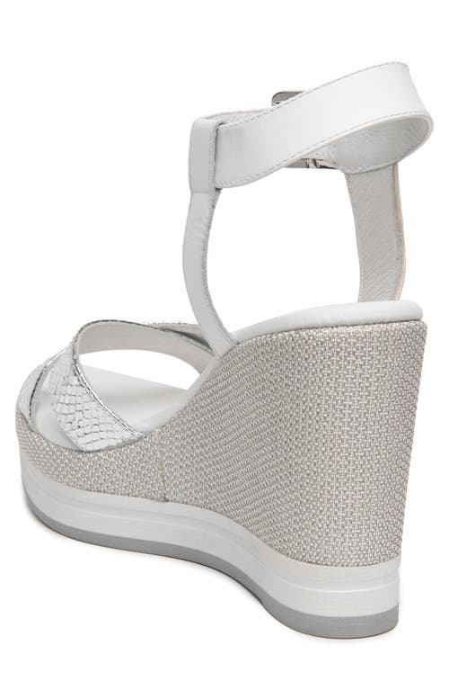 Nerogiardini Metallic Platform Wedge Sandal In White/silver
