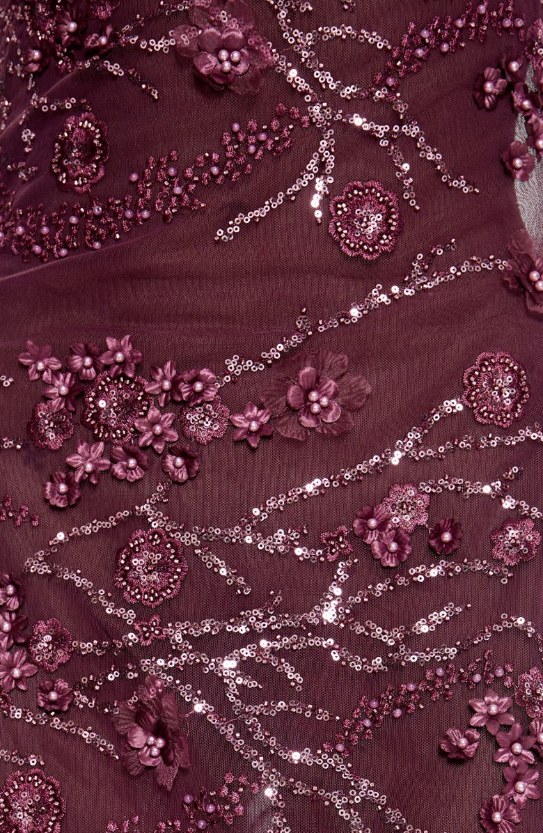 JADED LONDON Ellora Embellished Fringe Open Back Mesh Minidress, Alternate, color, Burgundy