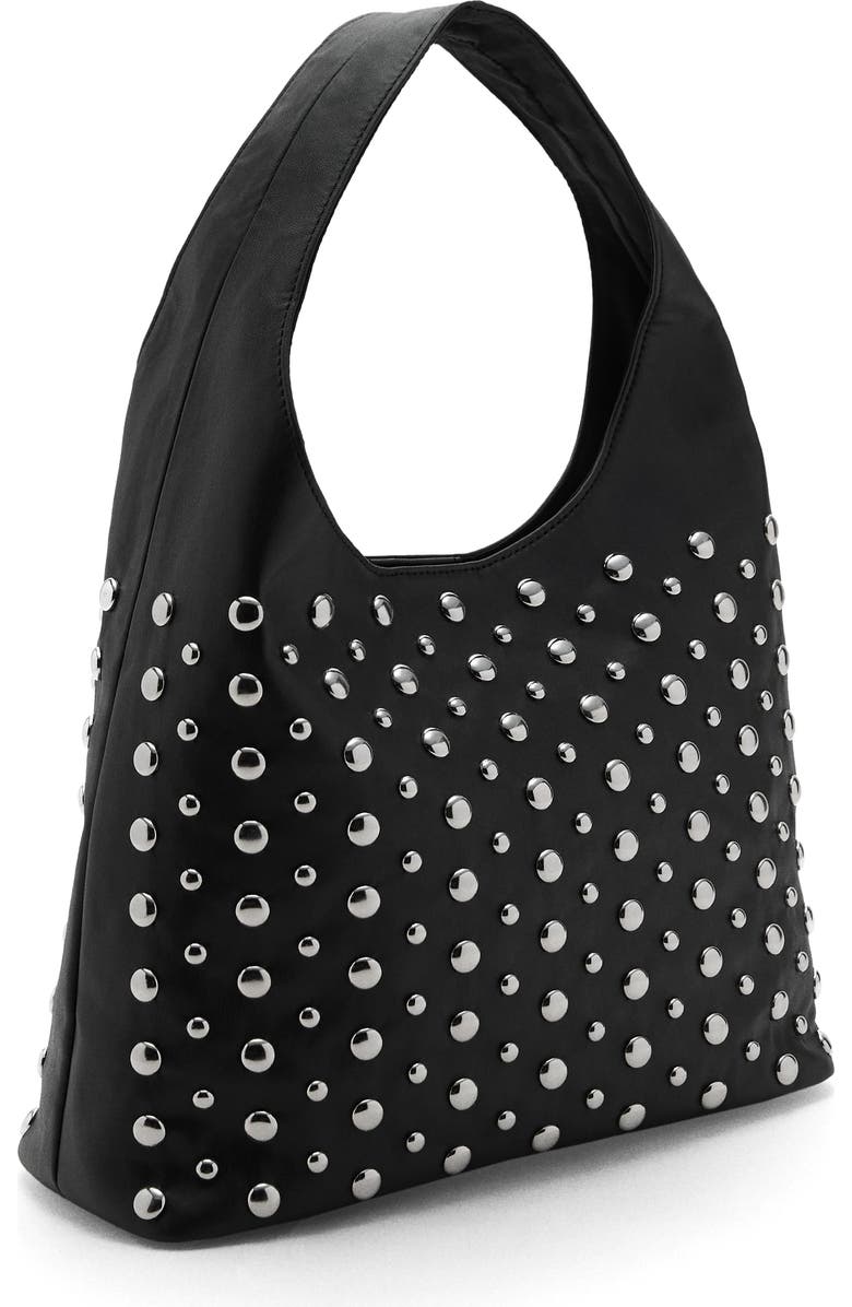 MANGO TEEN Stud Faux Leather Sack Shoulder Bag, Alternate, color, Black