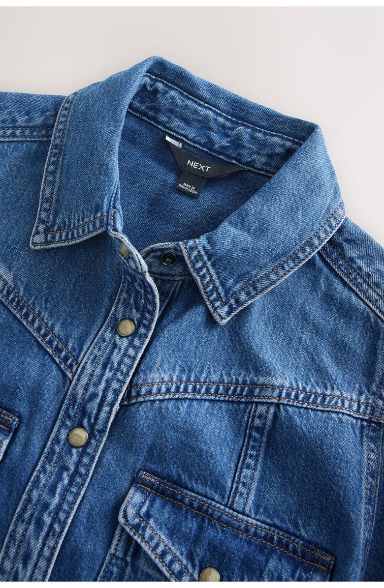 NEXT Western Tie Waist Denim Midi Dress, Alternate, color, Denim Dark Blue