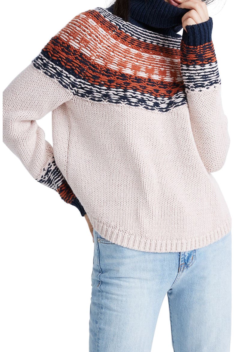 Brookdale Fair Isle Turtleneck Sweater, Main, color, AVALON PINK