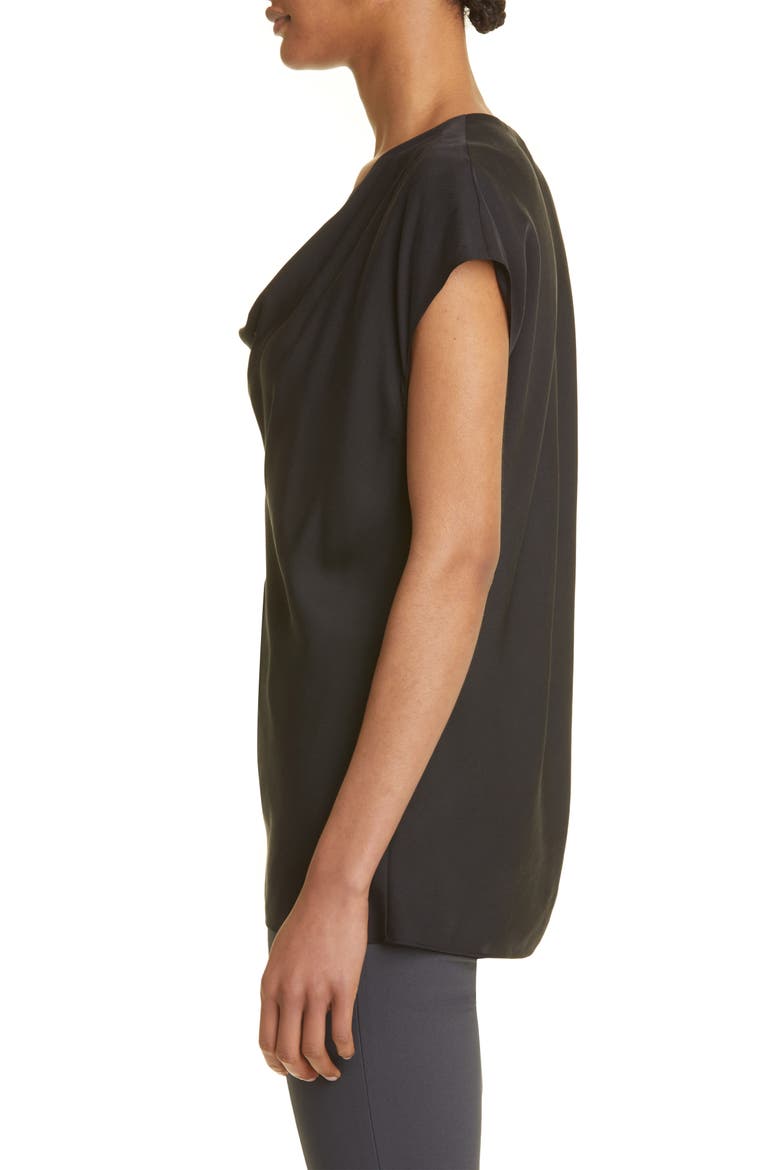 Cowl Neck Cap Sleeve Silk Blend Blouse, Alternate, color, BLACK
