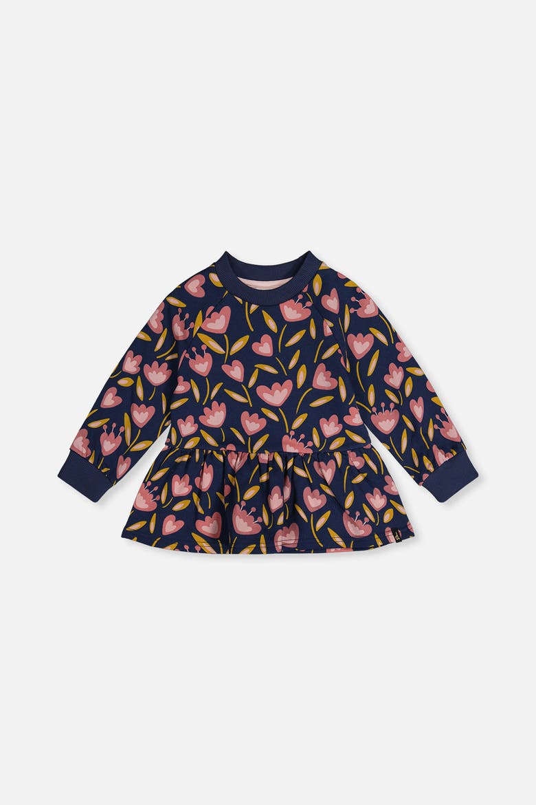 French Terry Peplum Hem Raglan Sleeve Top, Main, color, Blue Tulip Print