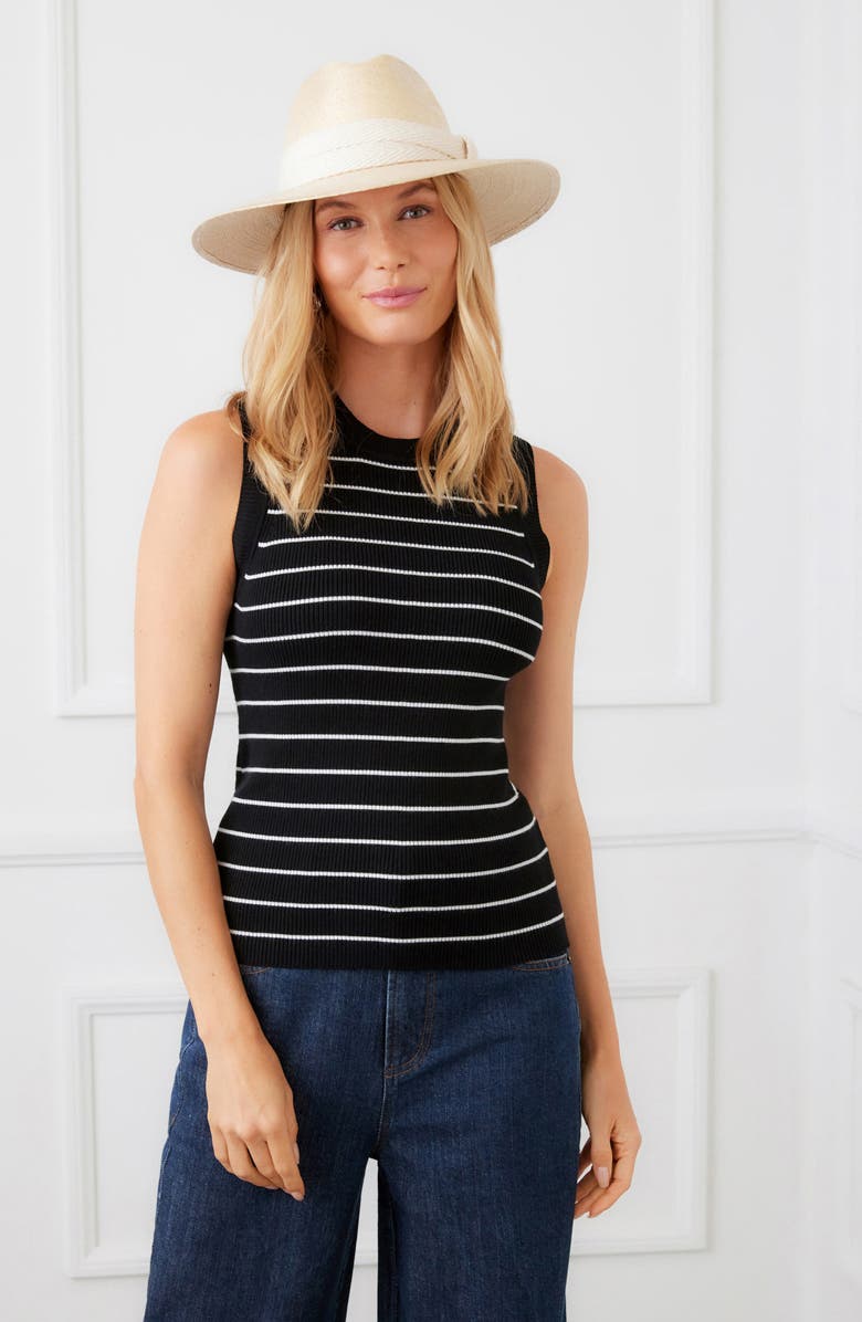 Karen Kane Stripe Rib Sweater Tank, Alternate, color, Black/White Stripe