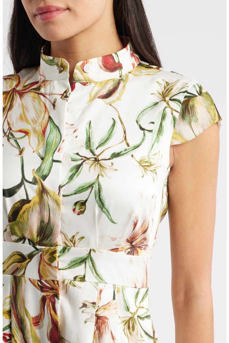Floral Cap Sleeve Shirtdress, Alternate, color, IVORY MULTI