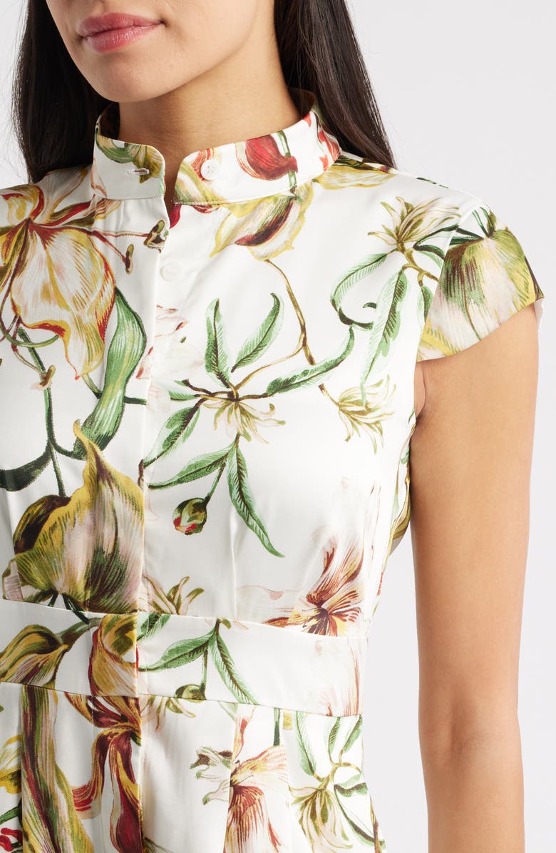 Tahari ASL Floral Cap Sleeve Shirtdress, Alternate, color, Ivory Multi