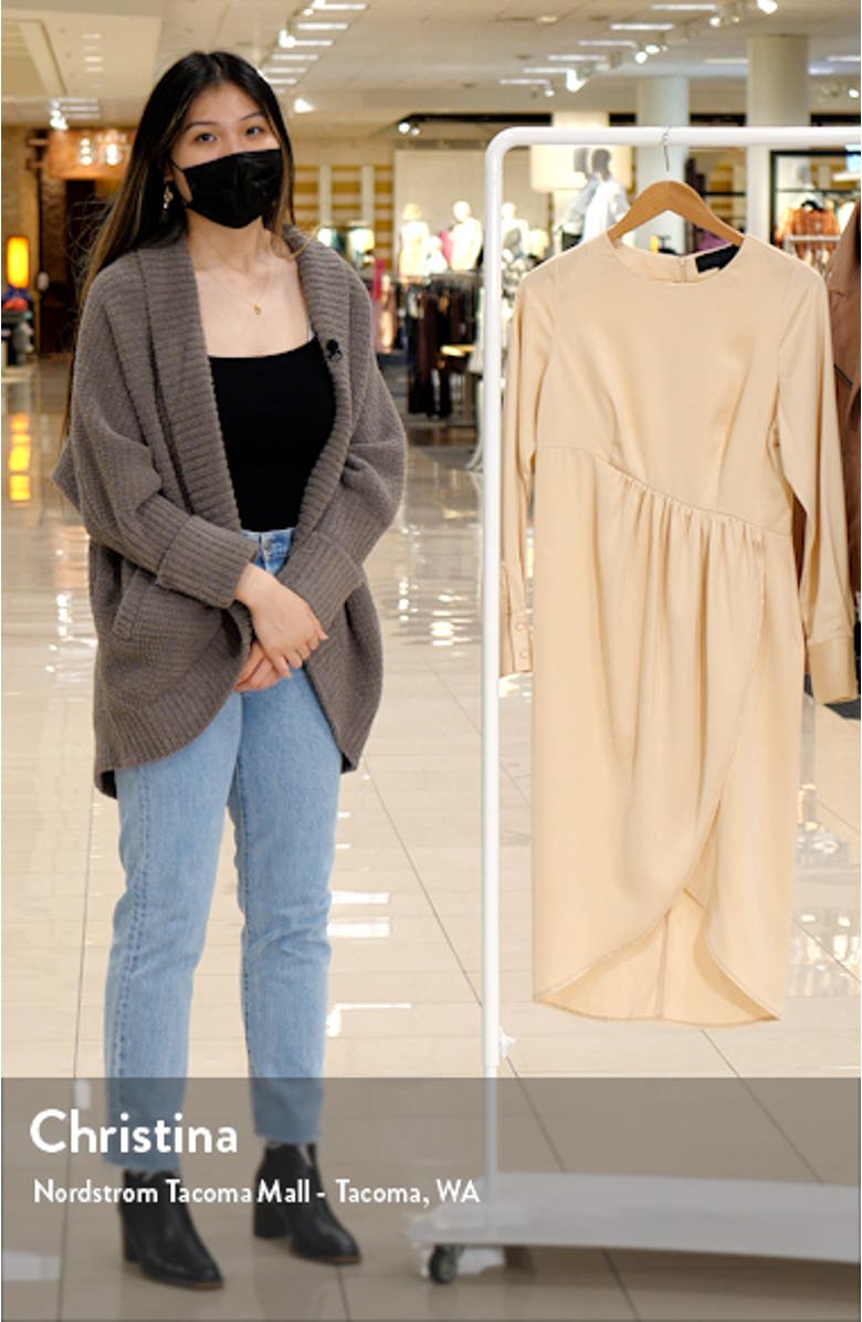 Pleated Satin Long Sleeve Midi Dress, sales video thumbnail