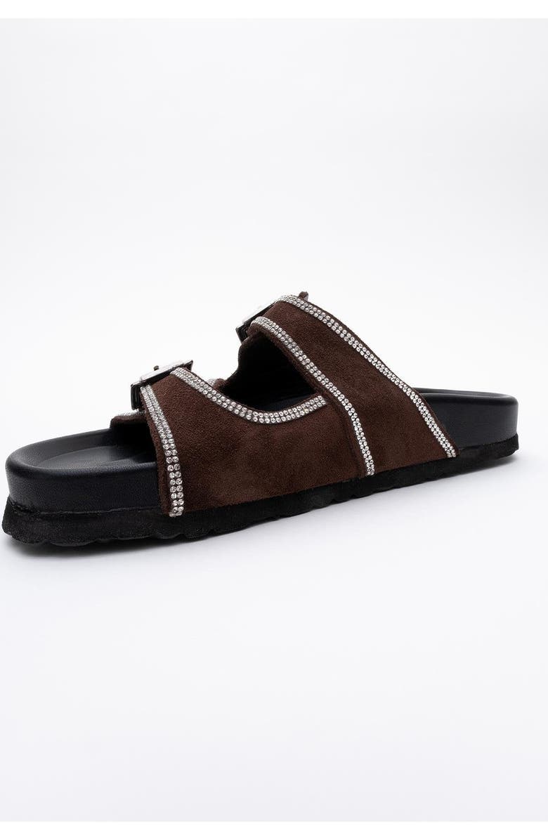 Forever & Always Shoes Allen Rhinestone Leather Slide Sandal, Alternate, color, Brown Suede Leather