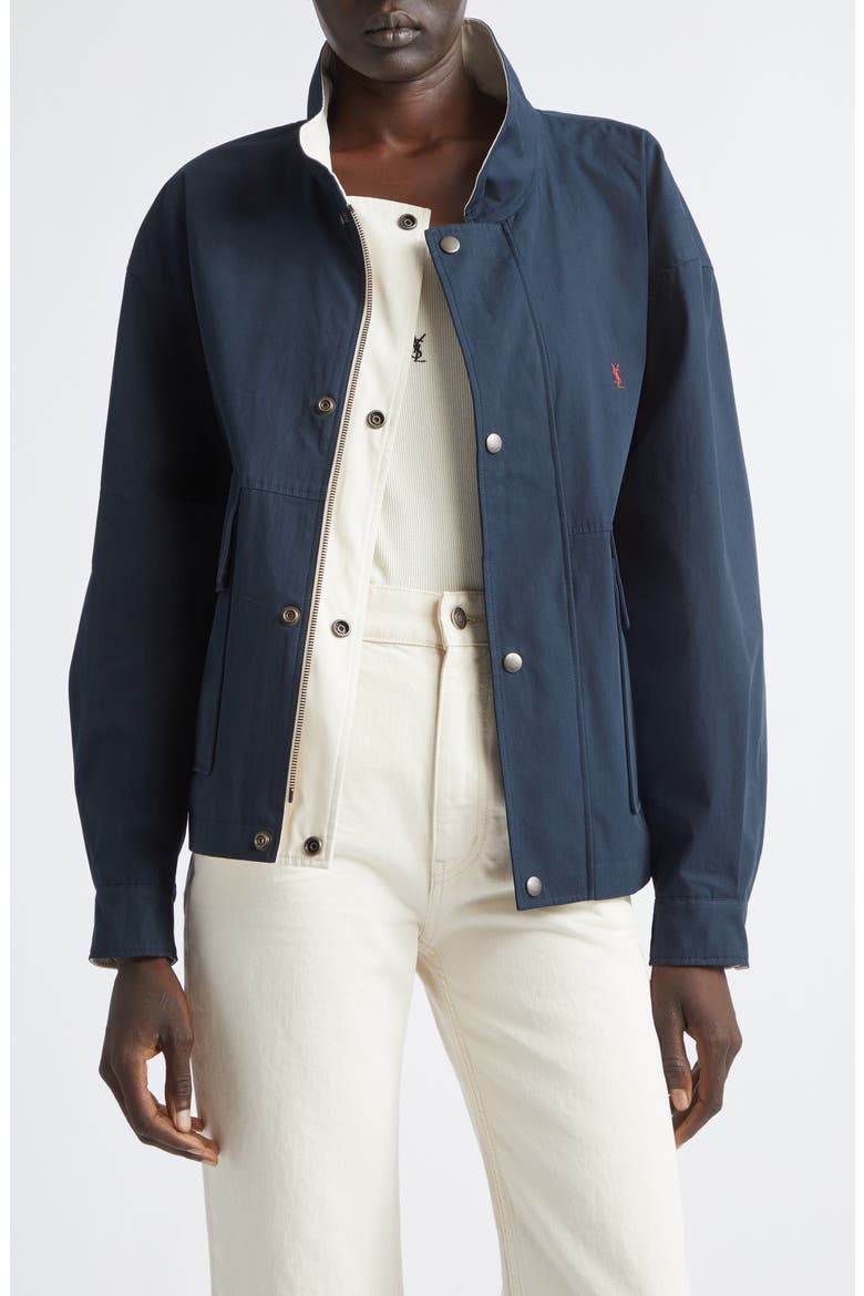 Reversible Cotton Canvas Jacket, Main, color, NAVY/ ECRU