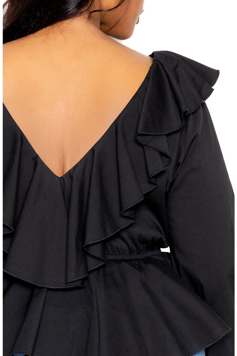 Ruffle Long Sleeve Peplum Blouse, Alternate, color, BLACK