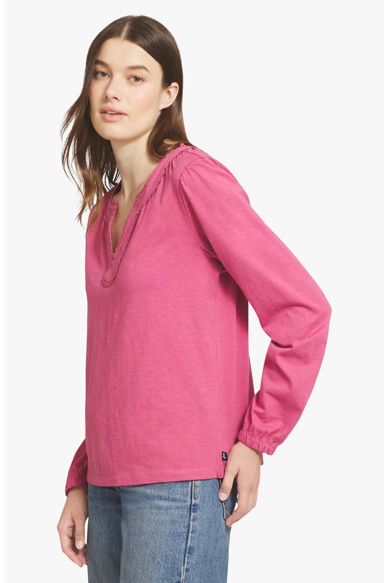 Crochet Trim Split Neck Cotton Top, Alternate, color, ROSE WINE