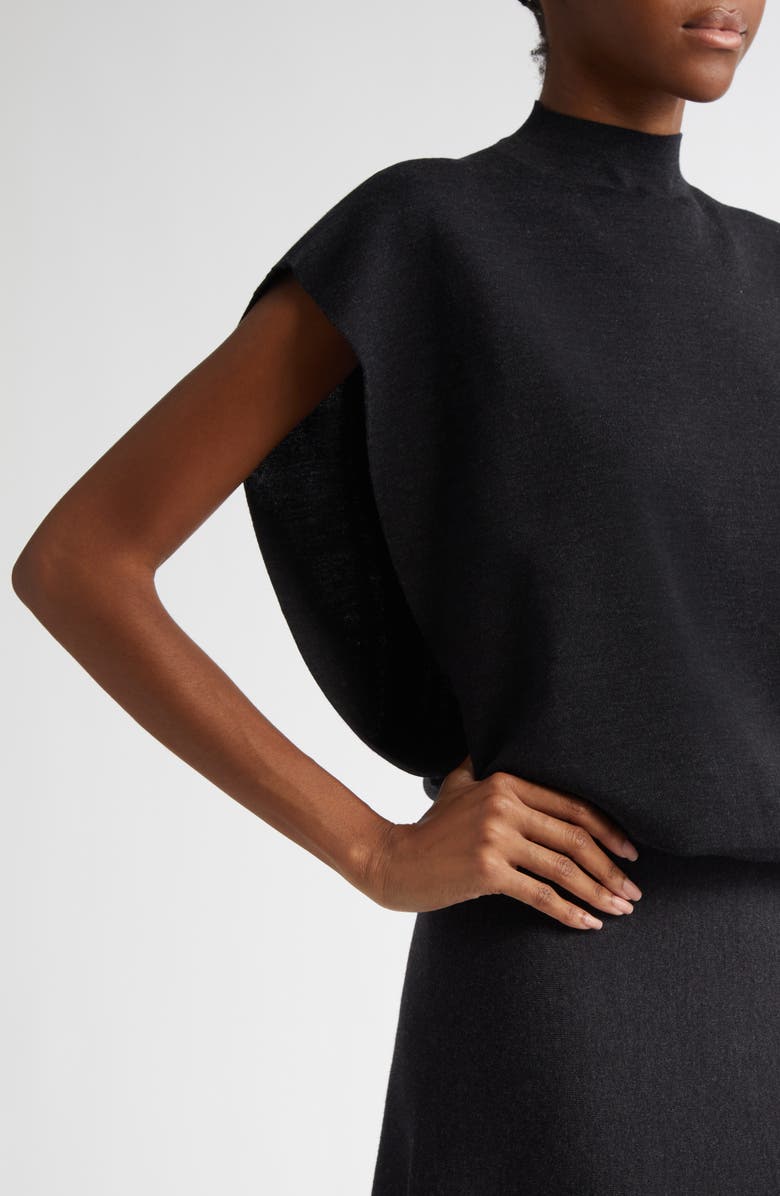 Alaïa Square Cap Sleeve Funnel Neck Wool Bodysuit, Alternate, color, 