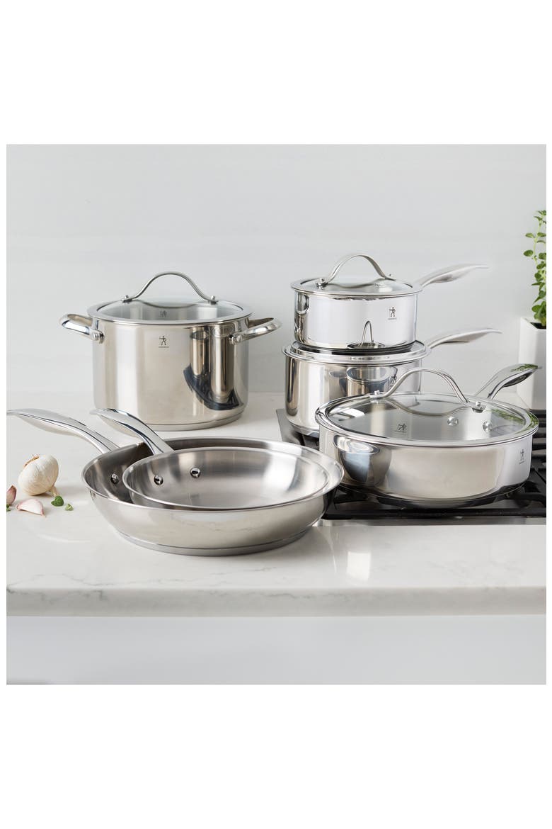 Aragon 10-Piece Stainless Steel Cookware Set, Alternate, color, SILVER
