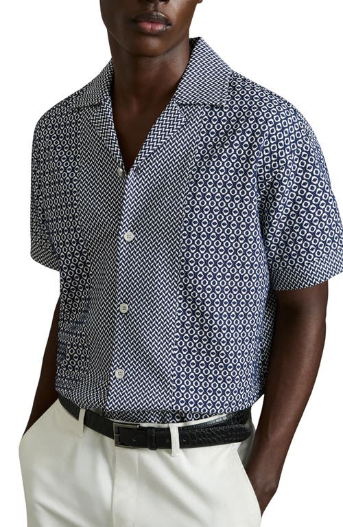 Reiss Mens Navy White Matisse Geometric-pattern Woven Shirt In Blue