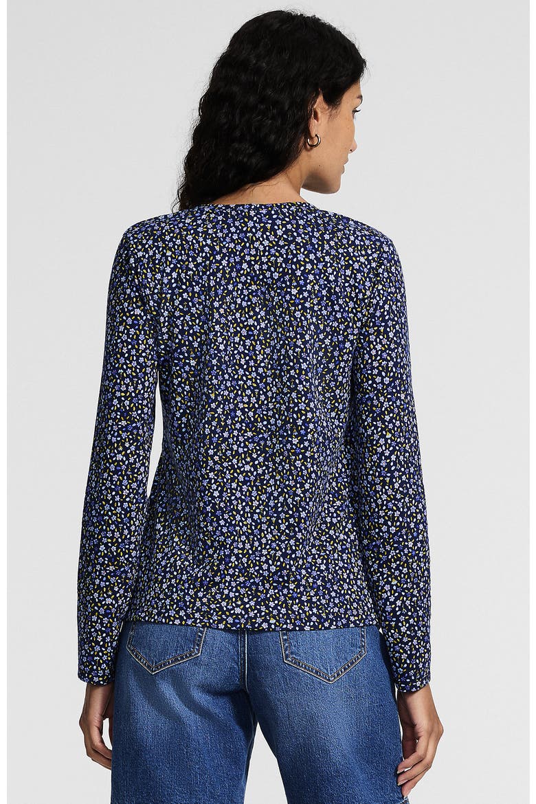 Supima Cotton Long Sleeve V-neck T-shirt, Alternate, color, Clear Blue/Navy Ditsy Floral