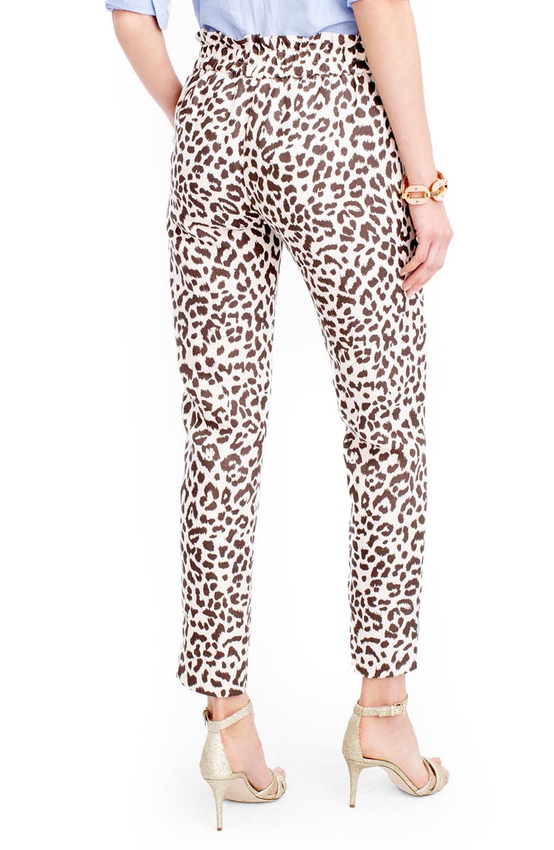 J.Crew Ruffle Waist Leopard Print Linen Pants, Alternate, color, 