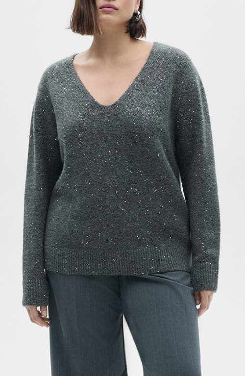 Mango V-neck Sequin Sweater Charcoal In Charcoal