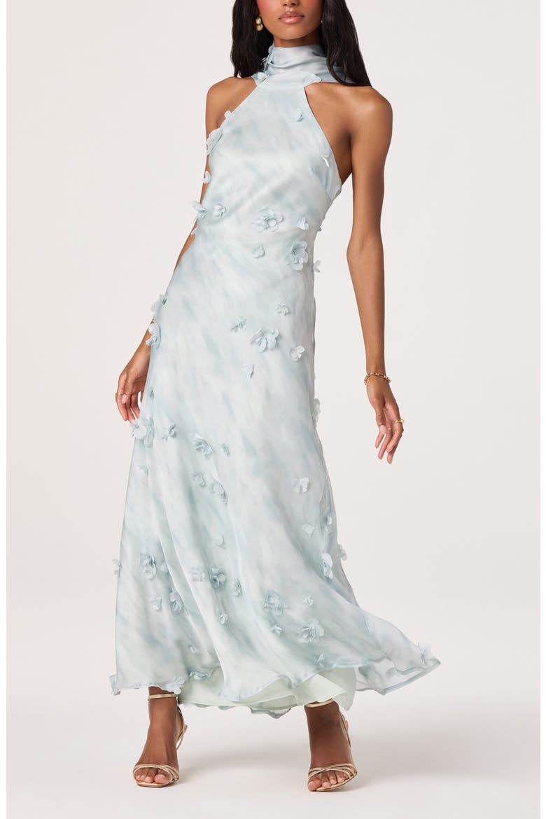 Ashley Floral Appliqué High Neck Slipdress, Alternate, color, SEAFOAM