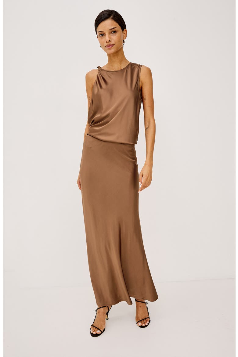 Romina Satin Maxi Skirt, Alternate, color, CINNAMON