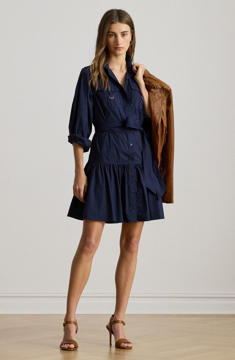 Lauren Ralph Lauren Stretch Cotton Long Sleeve Shirtdress, Alternate, color, Lauren Navy