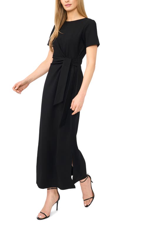 Halogenr Halogen(r) Tie Front Short Sleeve Midi Dress In Rich Black