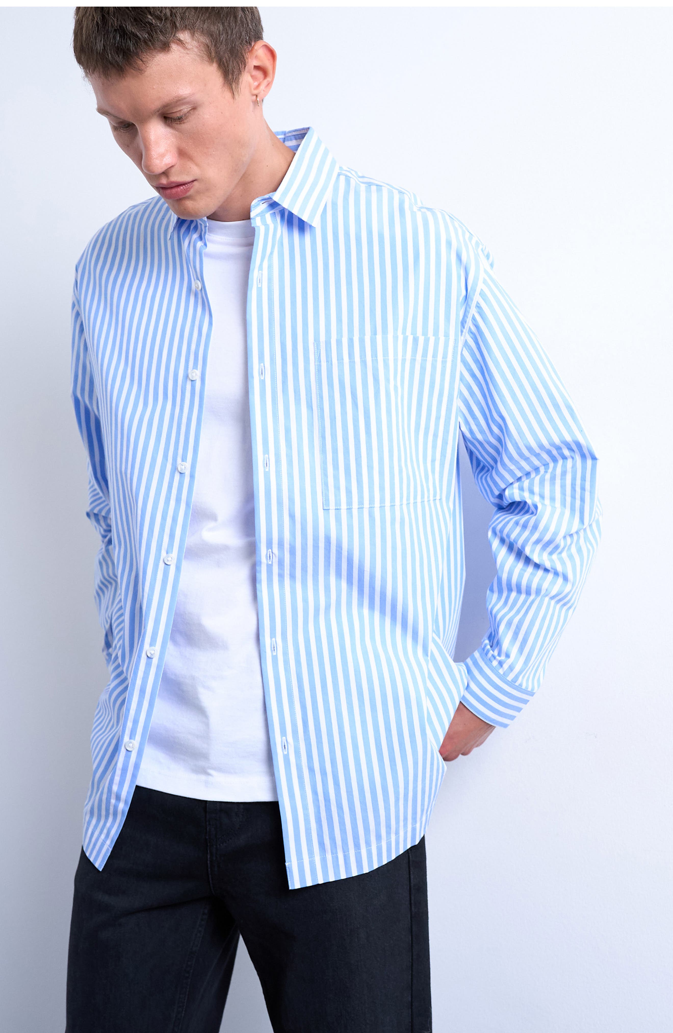 Topman Oversize Stripe Cotton Button-up Shirt In Blue