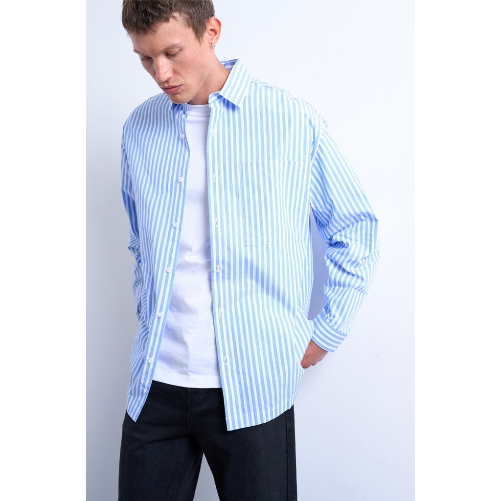 Topman Oversize Stripe Cotton Button-up Shirt In Blue