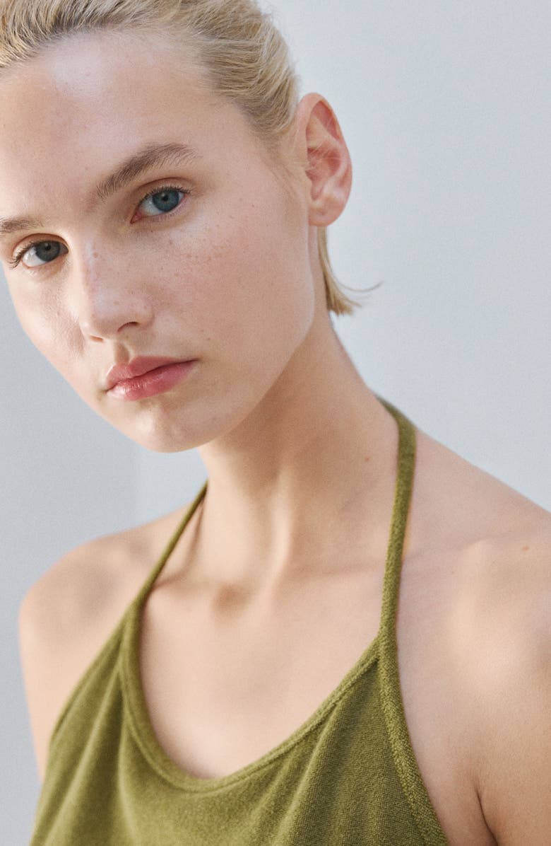 MANGO Terry Halter Nightgown, Alternate, color, Khaki Green