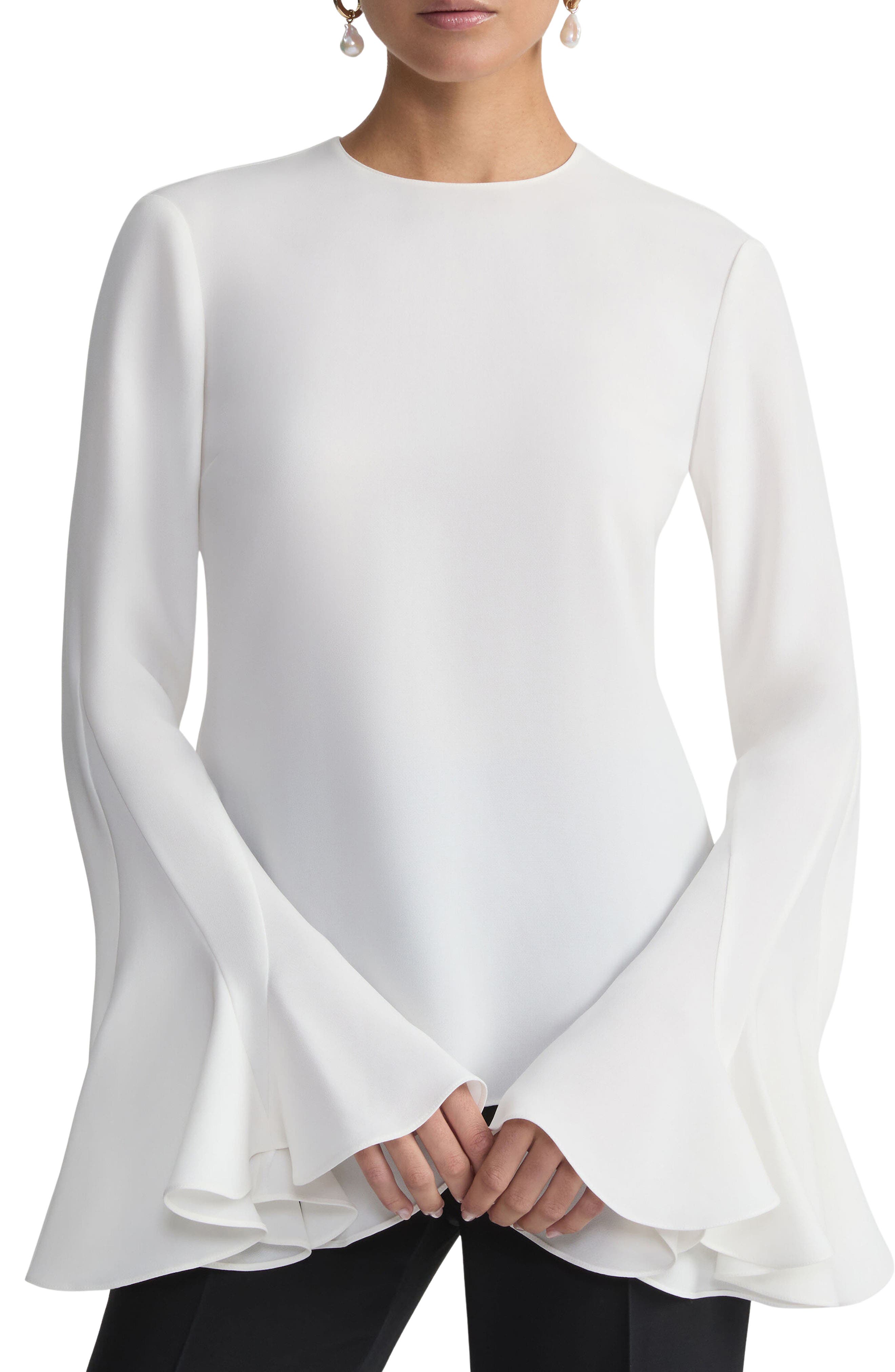 Lafayette 148 New York Godet Sleeve Crepe Top