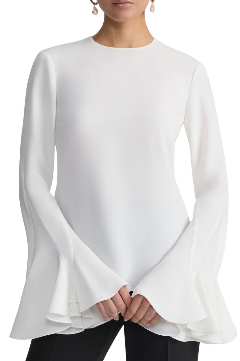 Godet Sleeve Crepe Top, Main, color, CLOUD