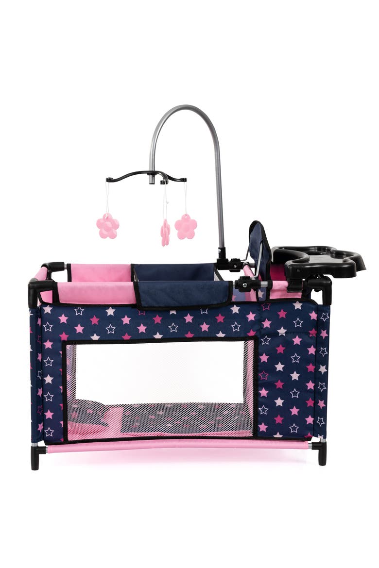 Navy & Pink Multibed Playpen For Dolls With Highchair & Mobile, Alternate, color, Multicolored