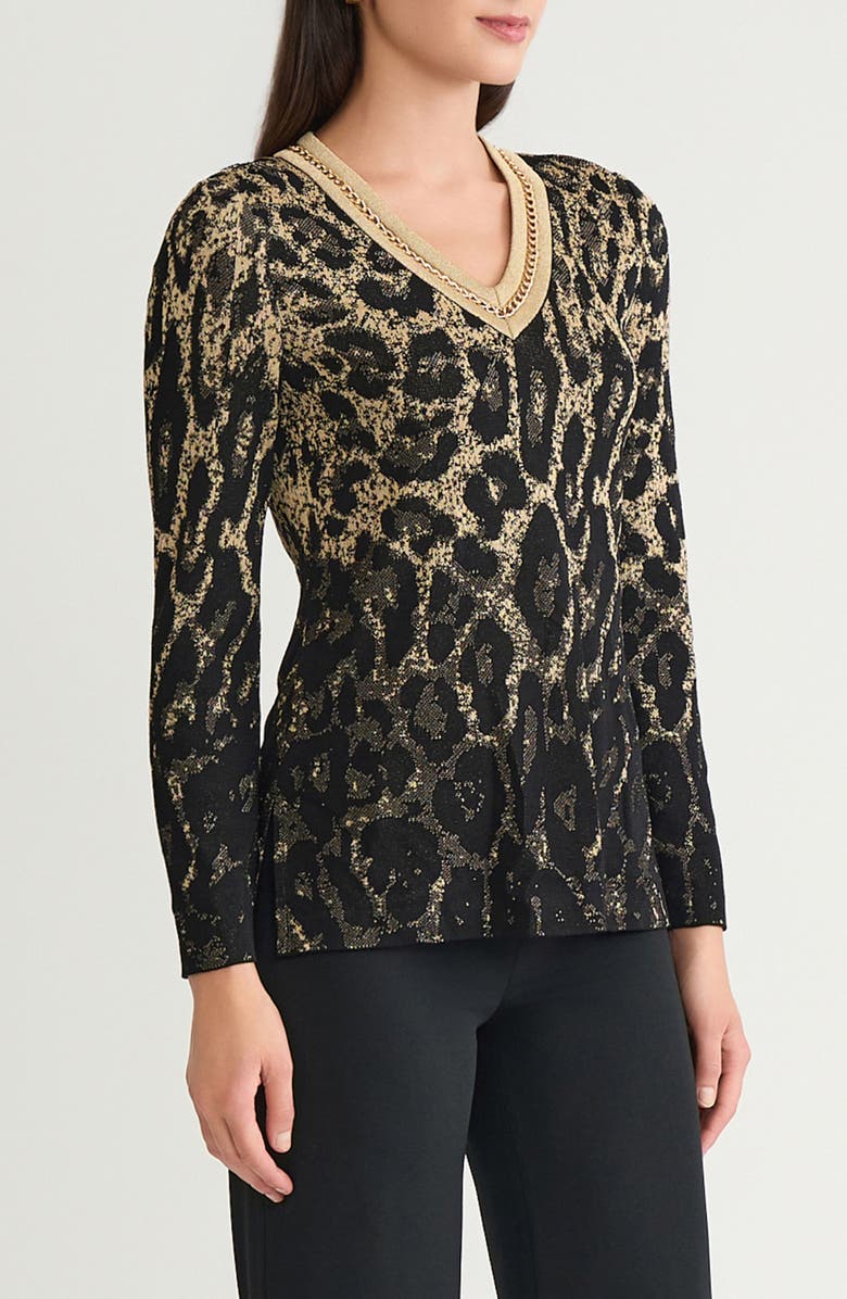 Ming Wang Metallic Leopard Jacquard Tunic, Alternate, color, Black/ Gold