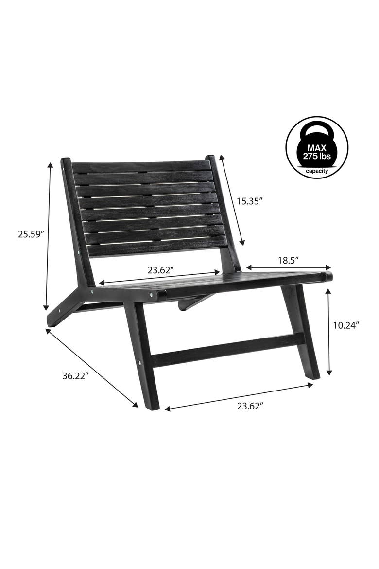 Leo Modern Solid Indonesian Wood Armless Outdoor Lounge Chair, Slatted Low Profile Seating for Patio, Porch or Garden, Alternate, color, Black