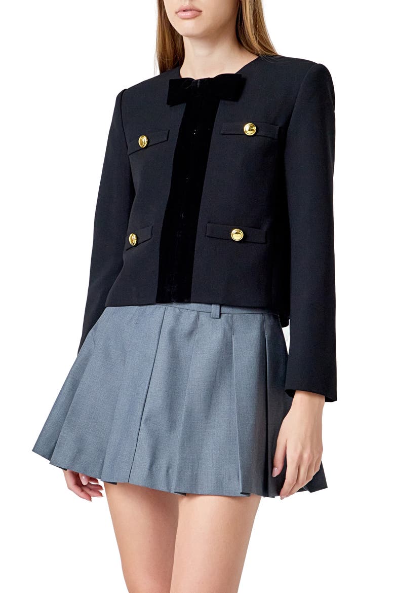 Velvet Trim Jacket, Alternate, color, BLACK