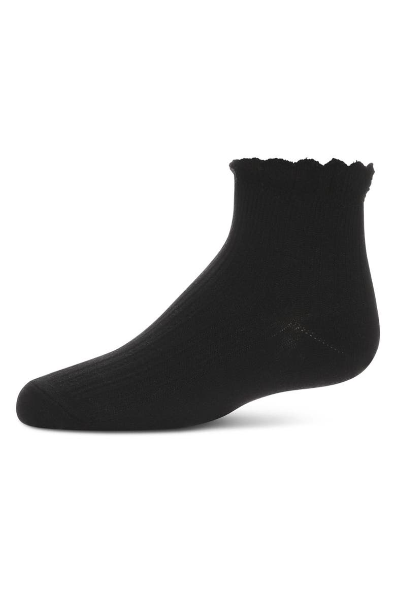 Crochet Ruffle Anklet Socks, Main, color, Black