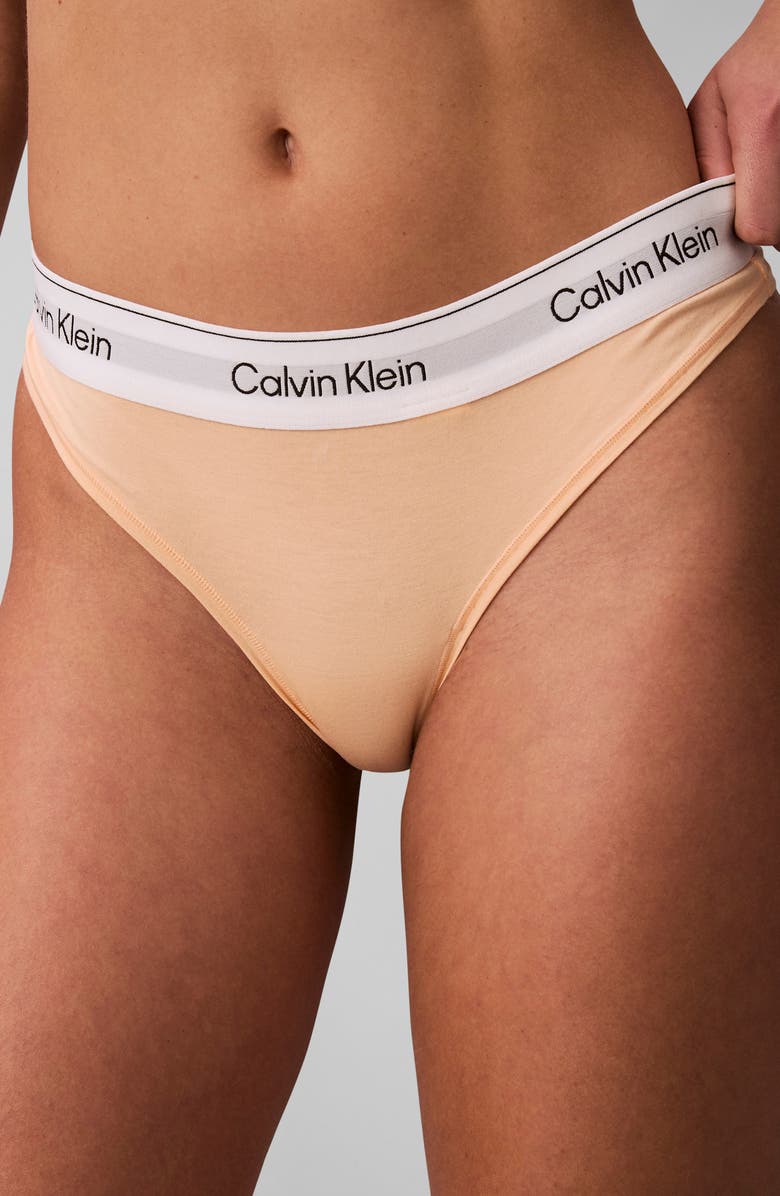 Calvin Klein Icon Cotton Blend Thong, Alternate, color, Peach Bliss