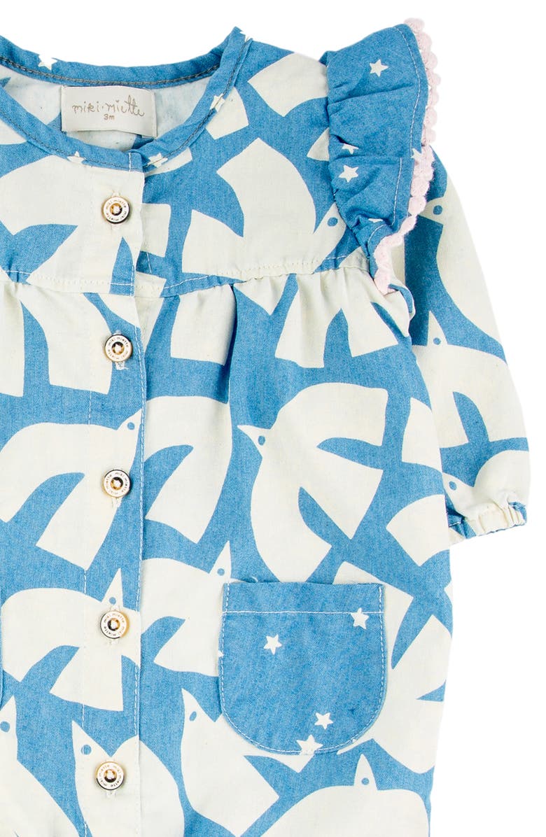 Miki Miette Ada Bird Print Cotton Ruffle Romper, Alternate, color,
