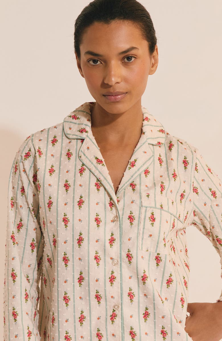 Etam Orea Floral Swiss Dot Chemise Button-Up Pajama Shirt, Alternate, color, Powder Pink