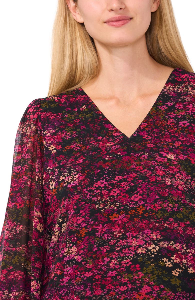 CeCe Floral Print V-Neck Top, Alternate, color, 