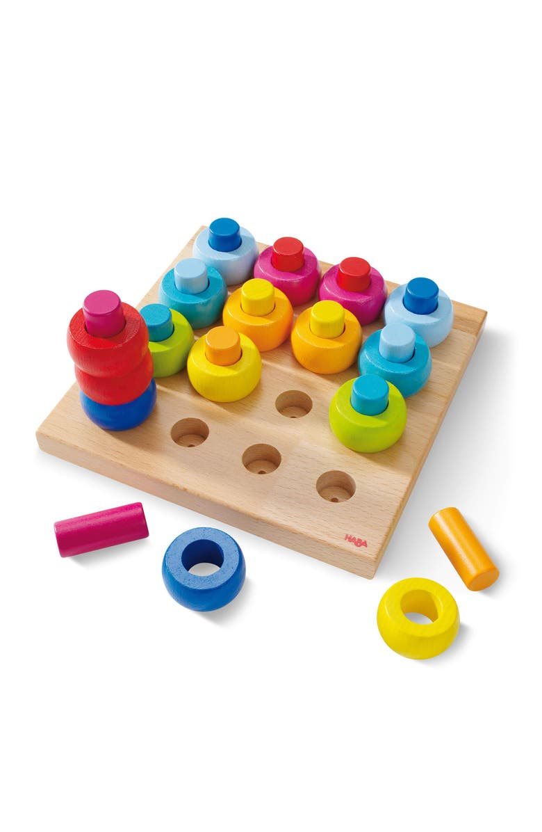 HABA Rainbow Whirls Wooden Sorting & Stacking Rings Shape Sorter, Educational Toys for 2 Year Old & Up, Color Sorting Fine Motor Toys, Made in Germany, Main, color, Multi