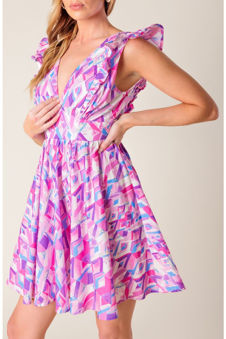 Cap Sleeve Cotton Fit & Flare Dress, Alternate, color, PINK BLUE