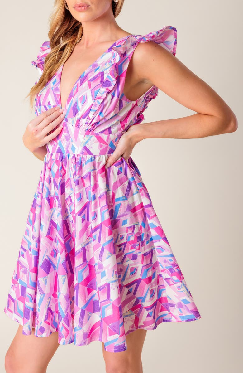 FLYING TOMATO Cap Sleeve Cotton Fit & Flare Dress, Alternate, color, Pink Blue