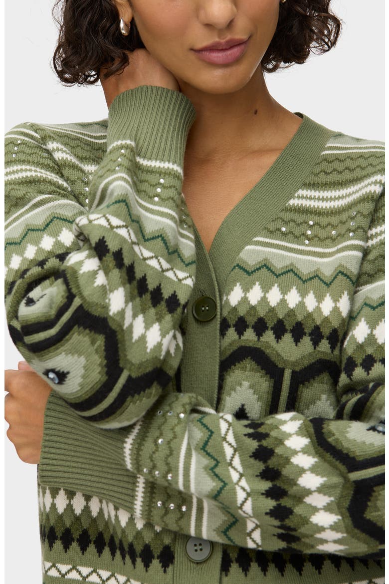 Federika Embellished Fair Isle Cotton & Wool Blend Cardigan, Alternate, color, GREEN