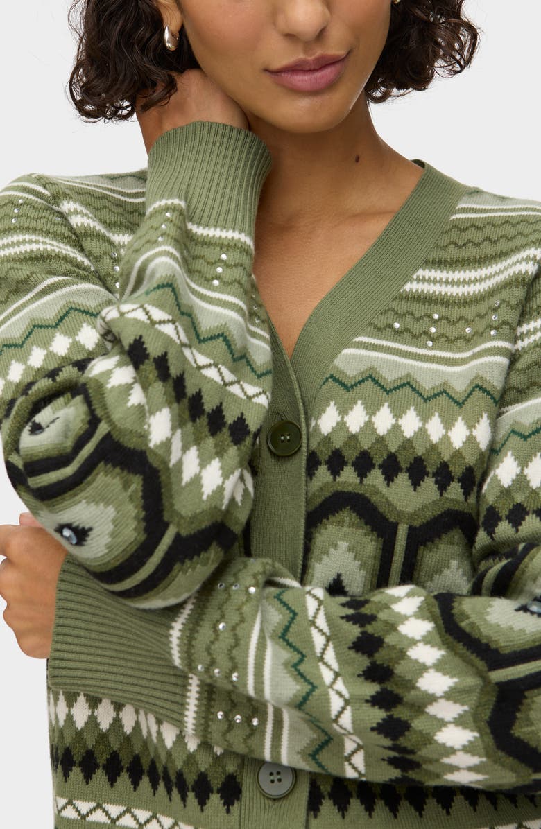 ALIGNE Federika Embellished Fair Isle Cotton & Wool Blend Cardigan, Alternate, color, Green