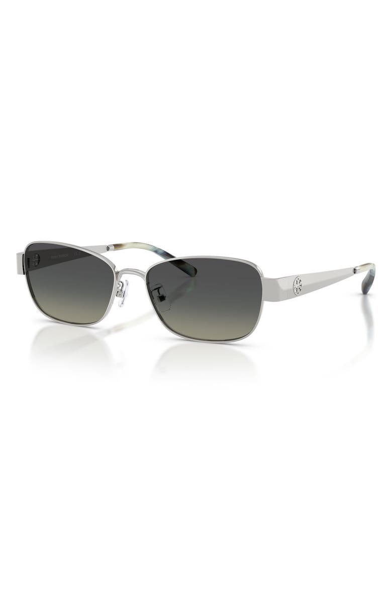 Tory Burch 55mm Gradient Polarized Rectangular Sunglasses, Alternate, color, Silver / Grey Gradient
