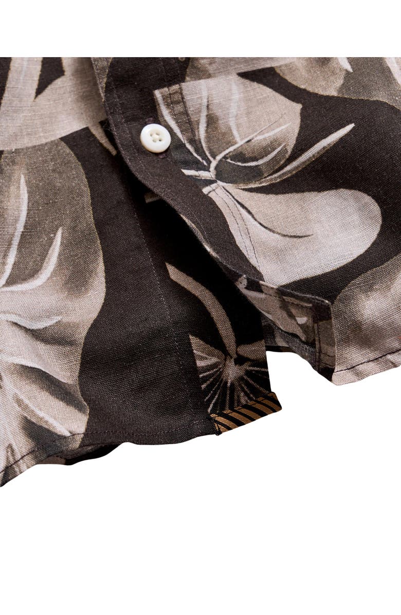 Billy Reid Tiled Leaf Print Short Sleeve Linen & Cotton Button-Up Shirt, Alternate, color, Black