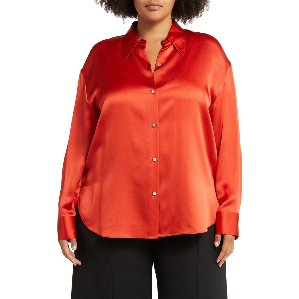 Vince Shaped Collar Silk Blouse In Vermillion