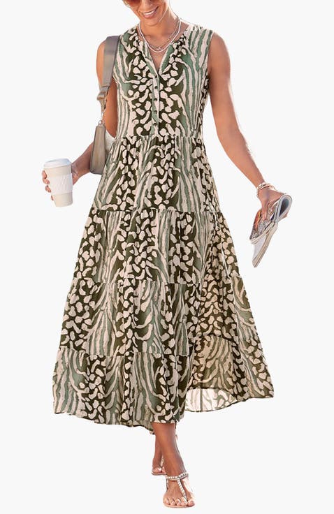 Sleeveless Animal Print Maxi Dress